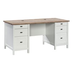 a white desk with two drawers and a wooden top