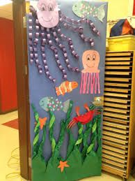 a door decorated with paper and sea animals