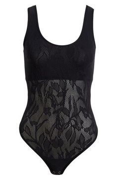 Turn on the charm in this close-fitting tank bodysuit crafted with lovely lacy accents. 23 1/2" length Snap closure Scoop neck Sleeveless 94% polyamide, 6% elastane Hand wash, line dry Imported Sleeveless Lace Bodysuit With Built-in Bra, Sleeveless Black Bodysuit With Lace Closure, Summer Stretch Bodysuit With Lace Closure, Sleeveless Lace Bodysuit With Lined Body, Chic Sleeveless Bodysuit With Lace Closure, Sleeveless Lace Bodysuit For Spring, Chic Sleeveless Lace Closure Bodysuit, Elegant Stretch Tank Top With Lined Body, Sleeveless Polyamide Bodysuit For Spring