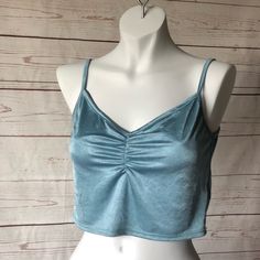 Size Large Light Weight Blue And Blush Spaghetti Straps Tank Top Satiny Pretty Silky Ruching Ruched Chest Detail Sexy Top Belly Spring Blue Ruched Tank Top, Blue Ruched Tank Top For Spring, Satin Crop Top, Spaghetti Strap Tank Top, Blue Satin, Spaghetti Strap, Spaghetti, Blush, Tank Top