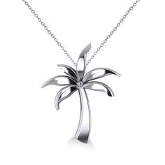 Summer Palm Tree Pendant Necklace in 14k White Gold - Allurez.com Gold Palm Tree, Palm Tree Pendant, Island Jewelry, Jewelry Design Drawing, Rose Gold Chain, Tree Pendant, Holiday Jewelry, White Gold Jewelry, Design Drawing