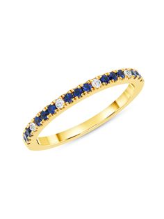 This halfway around blue sapphire and diamond band is substantial enough to stand out on it's own or mix with your current rings. It would be perfect for your right hand or as a band with your engagement ring. Details Material: 14k Gold - Yellow, Rose or White Product Weight: 1.86 Gram Sapphire Weight: .26ct Diamond Weight: 0.05ct Diamond Color: G-H Diamond Clarity: SI Available in white, yellow and rose gold. Please allow 6-8 weeks if ring size is not in stock. For in stock sizes please email h Blue Diamond Ring With Half Eternity Band, Blue Gemstone Eternity Band In Fine Jewelry Style, Formal Blue Sapphire Eternity Band, Blue Brilliant Cut Eternity Band For Anniversary, Classic Blue Diamond Half Eternity Ring, Classic Blue Half Eternity Diamond Ring, Classic Blue Gemstone Stackable Rings, Classic Blue Sapphire Birthstone Ring, Blue Eternity Band For Formal Occasions