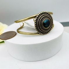 New With Sample Tag Vintage Adjustable Cuff Bracelet, Vintage Adjustable Cuff Bracelet As Fashion Accessory, Bohemian Brass Cuff Bracelet, Vintage Bangle Cuff Bracelet, Adjustable Round Cuff Bracelet For Festivals, Turquoise Stone Bracelet, Druzy Bracelet, Metal Cuff Bracelet, Lucky Brand Jewelry