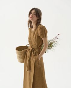 Linen Wrap Dress With Pockets Linen Kimono Dress Short - Etsy Chic Short Sleeve Linen Dress, Elegant Relaxed Fit Short Sleeve Linen Dress, Elegant Short Sleeve Linen Dress With Relaxed Fit, Summer Brown Linen Daywear Dress, Chic Short Sleeve Wrap Dress For Beach, Casual Summer Wrap Midi Dress, Brown Linen Dress For The Beach, Casual Linen V-neck Wrap Dress, Chic Short Sleeve Linen Beach Dress