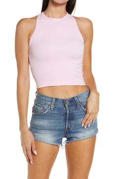 Lounge or layer in this oh so versatile ribbed crop top that looks (and feels) great wherever you go. 17" length (size Medium/Large) Crewneck Sleeveless Racerback 92% nylon, 8% spandex Machine wash, dry flat Imported Lingerie Spring Ribbed High Stretch Tank Top, High Stretch Ribbed Tank Top For Spring, High Stretch Athleisure Crop Top For Spring, Spring Seamless High-stretch Tank Top, High Stretch Pink Casual Crop Top, Summer Athleisure High Stretch Halter Top, Casual Cropped Halter Top With Stretch, Summer High Stretch Ribbed Tank Top, Casual Stretch Cropped Halter Top