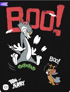 an image of cartoon characters with the word boo on it's back ground and in front of them