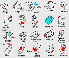 an image of hand gestures and their corresponding names in different languages on a gray background