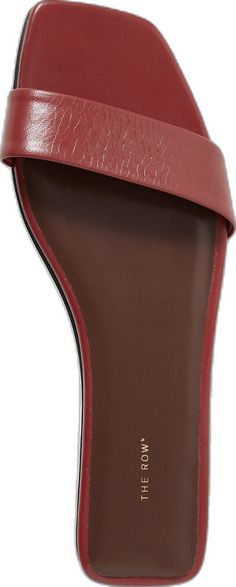 Chocolate Leather, Logo Stamp, Leather Slides, Leather Slip Ons, Flat Sandals, Women Collection, Red Leather, The Row, Luxury Design