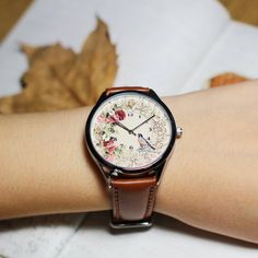 Birds and floral,Vintage Bird watch, Wrist Watch, Women Watch, Leather Watch, Men's Watch, Unisex Wa Retro Round Watch As Gift, Retro Round Watch For Gift, Vintage Brown Watch Accessories For Gift, Mens Tag Heuer Watches, Wrist Watch Women, Vintage Bird, Rolex Men, Watch Women, Unisex Watches