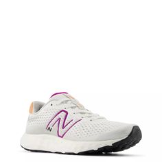 Get going comfortably in these women's New Balance 520 grey matter/purple fuchsia/copper wide fashion athletic shoes. Donning knit-like synthetic upper in a wide-width profile, these running shoes feature optimal lace-up closure, striking N logo, and no-sew overlays offering a sleek fit and feel. These sneakers have lightweight EVA foam cushioning in the midsole and heel for increased comfort and supportive outsole. | New Balance Women's 520 Wide Width Running Shoe in Grey Matter/Purple Fuchsia/ Pink Breathable Mesh Lace-up Sneakers, Breathable Lace-up Sneakers For Marathon, Pink Sneakers With Breathable Mesh And Round Toe, Pink Breathable Mesh Sneakers With Round Toe, Marathon Sneakers With Cushioned Mesh Footbed, Functional Lace-up Sneakers For Marathon, Pink Synthetic Sneakers With Breathable Mesh, Dynamic Athletic Fit Running Shoes With Laces, Athletic Fit Lace-up Sneakers For Training