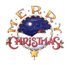 the merry christmas sign is shown in red, white and blue