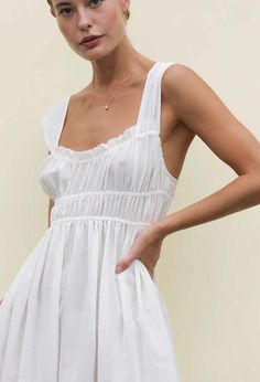 Ciao Lucia, White Linen Dresses, White Cotton Dress, Lilac Dress, Mode Inspo, Midi Length Dress, Wide Straps, Fashion Sewing, Cotton Poplin