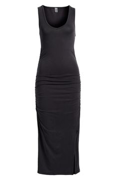 This essential midi dress is so versatile you can wear it over your swimwear during the day and out to dinner later. The deep neckline and the side slits give it breezy wearability so you can wear it again and again. 46" length (size Medium) Slips on over head V-neck Sleeveless Side slits Unlined 94% lyocell, 6% elastane Machine wash, tumble dry Made in the USA of imported fabric Summer V-neck Bodycon Dress With Flattering Silhouette, Summer Bodycon Dress With Side Slits And Spaghetti Straps, Summer Bodycon Dress With Spaghetti Straps And Side Slits, Sleeveless Elastane Midi Dress With Ruched Back, Summer Bodycon Dress With Flattering Silhouette, Summer Night Out Elastane Maxi Dress, Bodycon Midi Dress With Side Slits For Summer, Flattering Summer Bodycon Dress, Sleek Summer Bodycon Dress