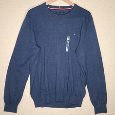 Tommy Hilfiger Crew Neck Knit Blue Sweater New Without Tags Size Large 100% Cotton Blue Crew Neck Cardigan For Winter, Blue Textured Knit Cotton Sweater, Blue Cotton Textured Knit Sweater, Navy Fine Knit Long Sleeve Sweater, Blue Crew Neck Knitted Sweater, Blue Knit Crew Neck Sweatshirt, Blue Knit Crew Neck Sweater, Casual Blue Knitted Cardigan, Blue Knit Sweater With Ribbed Cuffs