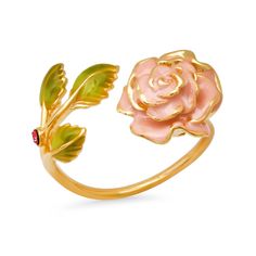 Experience the romantic charm of our 'Rose Open Ring,' adorned with a full enamel pink rose and delicate green leaves. A beautiful tribute to the timeless symbol of love and affection. Its open design allows for a flexible fit, making it the perfect gift for someone special or a lovely treat for yourself. Material: Bra Martini Outfit, Gold Rose Ring, Pink Flower Ring, Coral Jewelry Set, Gorgeous Rings, Love And Affection, Symbol Of Love, Timeless Symbol, Floral Jewelry