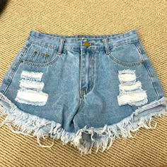 Light Wash Shein Jean Shorts. Cute Rips. Never Worn. Nothing Is Wrong With Them, Just Ordered Wrong Size. Size Medium. Cheap Gray High-waisted Shorts, Cheap Y2k Shorts For Women, Cheap Y2k Women's Shorts, Cheap Short Length Bottoms For Clubwear, Cheap Black Jean Shorts With Frayed Hem, Cheap Ripped Boyfriend Fit Bottoms, Cheap Ripped Dark Wash Shorts, Cheap Grunge Shorts For Spring, Y2k Style Cheap Women's Shorts