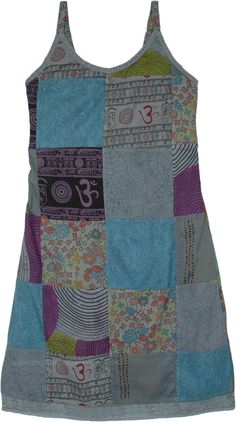 A mixed patchwork cotton short-dress in grey with blue and a few patches black for your hippie wardrobe.  Beautiful ethnic and colorful patches are handpicked and then placed together in a way that brings out the best of each individual patch and makes it a stylish fashion clothing. #tlb #Sleeveless #Patchwork #JuniorPetite #vacationclothing #Floral #Printed #patchworkdress #cottonkneelengthbohodress #petitehippiedress Blue Patchwork Dress For Festival, Blue Patchwork Hippie Dress, Blue Hippie Patchwork Dress, Cotton Patchwork Dress For Festival, Mad Hatters Daughter, Cotton Short Dresses, Funky Clothes, Sleeveless Cotton Dress, Grey Dresses