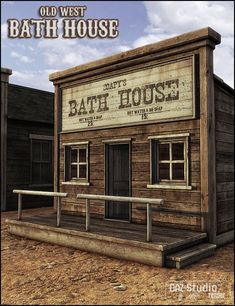 Old West Bath House in Vendor, Jack Tomalin, 3D Models by Daz 3D Western Backyard, Saloon Bar, Country Stores, Building Front