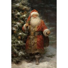 a painting of a santa clause carrying a christmas tree