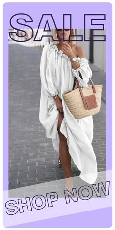 Casual Solid Color One Shoulder Loose White Dress-JJ1910075-1 Solid Color Long Sleeve Maxi Dress For Vacation, Long Sleeve Solid Color Maxi Dress For Beach, Bohemian Solid Color Dresses For Vacation, Long Sleeve Solid Color Mini Dress For Beach, Beach Maxi Dress In Solid Color, Casual White Dress For Outing, White Casual Dress For Outing, Flowy Solid Color Midi Dress For Beach, Flowy Solid Color Beach Midi Dress