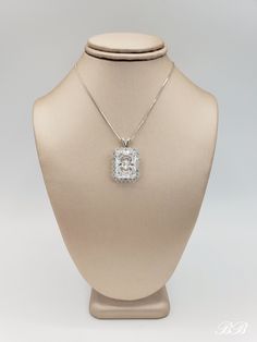 "Made to order. Please allow up to 3 weeks for the production of your custom selection. This listing is for a 925 unplated sterling silver necklace with a high quality brilliant radiant cut cubic zirconia in the size of your choosing. Photos show the 16x12mm size. Includes a 1mm adjustable venetian box chain (max 22\"). Center Stone Gem Type: Lab Created Cubic Zirconia Diamond Shape: Brilliant Radiant Cut Size: Your Choice Color: White Quality: 5A Hardness: 8.5 Mohs Accent Stones Gem Type: Lab C Radiant Cut Cubic Zirconia Necklace In Diamond White, Anniversary Cubic Zirconia Rhinestone Pendant Necklace, Cubic Zirconia Rhinestone Pendant Necklace, Silver Rhinestone Necklace With Cubic Zirconia Round Pendant, Silver Rhinestone Necklace With Round Cubic Zirconia Pendant, Cubic Zirconia Jewelry, Jewelry Plate, Rhodium Plated, Diamond Shapes