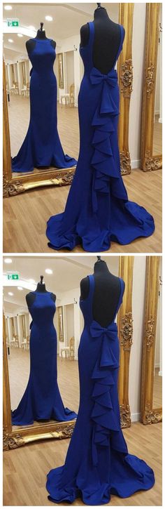 Blue Sleeveless Maxi Dress With Sweep Train, Prom Dresses Open Back, Mermaid Style Prom Dresses, Simple Prom Dresses, Dresses Open Back, Prom Dresses Mermaid, Prom Dresses Simple, Blue Prom Dresses, Simple Prom Dress