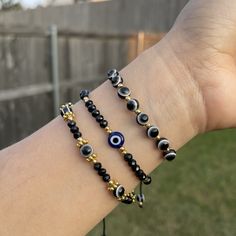 Beautiful Evil Eye Bracelets. These come in sets/pack of Bracelets or individually - Adjustable - One Size - Unisex Pulseras de Mal de Ojo. Se venden en sets correspondiente a la foto o individual - Ajustables - Unica Talla - Unisex Sold separately & together as a set of 3 bracelets #pulserasdemaldeojo #evileyebracelet Ojo Bracelets Mexican, Black Adjustable Bracelets, Adjustable Black Round Bracelets, Adjustable Evil Eye Bracelet For Friendship, Black Friendship Bracelets With Adjustable Round Beads, Black Round Beads Friendship Bracelets With Adjustable Length, Black Resizable Bracelets With Round Beads, Black Adjustable Length Round Beads Friendship Bracelets, Black Spiritual Friendship Bracelets Adjustable