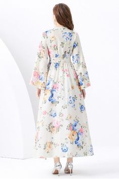 Details-floral multi print, v-neckline look, long bell sleeves, side invisible zipper, size runs smallS: Bust 33 in, Waist 27 in, Length inM: Bust 35 in, Waist 28 in, Length 54 inL: Bust 36 in, Waist 30 In, Length 54 inXL: Bust 37 in, Waist 31 in, Length 55 in2XL: Bust 39 in, Waist 33 in, Length 55 in Model 5'7'' Bust 31 Waist 23 Hips 34 wearing an MMade In: CHINAFabric Contents: 100% POLYESTER Spring Flowy Maxi Dress With Bell Sleeves, Flowy Spring Maxi Dress With Bell Sleeves, Flowy Bell Sleeve Maxi Dress For Spring, Spring Brunch Maxi Dress With Bell Sleeves, Spring Bell Sleeve Maxi Dress For Brunch, Multicolor Floral Print Maxi Dress With Surplice Neckline, Multicolor Bell Sleeve Dresses For Spring, Floral Print Flowy Maxi Dress With Bell Sleeves, Bohemian Bell Sleeve Maxi Dress With Floral Print