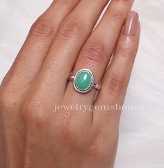 Chrysoprase Ring, 925 Solid Sterling Silver Ring, Oval Gemstone Ring, Handmade Jewelry Ring, Women Silver Ring, Boho Ring, Gift for Her Gemstone Name - Chrysoprase Stone Quality - AAA  Weight - 4.71 gm  Length - 1.5 cm Width - 1.2 cm Stone Shape - As shown in the picture Ring Size - All Ring Size Available  We serve complete 925 sterling silver Jewelry and genuine properties of the stone.  The products are dispatched from the small business from UK. Product Quality and Packaging - Our all products are 925 Silver Stamped which shows that the product is genuine and authentic .The products are dispatched from the small business from UK so you get the product on time and the product packaging comes in bubble foil wrap with all the precautions taken primarily that your product reaches you with Green Oval Crystal Ring With Natural Stones, Green Oval Crystal Ring In Sterling Silver, Oval Green Crystal Sterling Silver Ring, Sterling Silver Emerald Ring Oval Cabochon, Oval Jade Ring With Natural Stones, Oval Emerald Ring With Natural Stones In Sterling Silver, Oval Rings With May Birthstone And Natural Stones, Oval Natural Stone Ring For May Birthstone, May Birthstone Oval Rings With Natural Stones