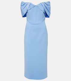 Juliana crêpe and taffeta midi dress in blue - Rebecca Vallance | Mytheresa Alexander Mcqueen Clothing, Rebecca Vallance, Baroque Fashion, Blue Midi Dress, Fitted Silhouette, Made In China, Scarf Hairstyles, Dream Dress, Sweetheart Neckline