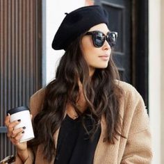 Polyester Chic Beanie Hat For Winter, Chic Beanie For Winter, Spring Casual Flat Cap Beret, Casual Spring Beret Flat Cap, Casual Brimmed Beret One Size, Casual Brimmed Beret One Size Fits Most, Casual Flat Cap Beret For Fall, Casual Beret Flat Cap For Fall, Classic Black Beanie For Fall