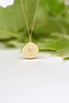 If you wish we can personalize your 14k Solid Gold Moon And Sun Necklace. A Dainty and unique gift for Birthdays, Graduations, Weddings and Anniversaries. ● MATERIAL 14k SOLID GOLD ● Chain Length or Without Chain - Without Chain - 40 cm / 16 inches - 45 cm / 18 inches - 50 cm / 20 inches ● PENDANT SIZE [The jump ring (bail) is not included in the measurements] - 13 mm / 0.51 Inches diameter - 14 mm / 0.55 Inches diameter - 15.3mm / 0.6 Inches diameter - 16.5mm / 0.65 Inches diameter - 19 mm / 0. Celestial Engraved Jewelry As Gift, Celestial Engraved Jewelry For Anniversary, Celestial Sterling Silver Personalized Necklaces, Personalized Celestial Sterling Silver Necklaces, Personalized Celestial Sterling Silver Necklace, Personalized Celestial Necklaces For Gifts, Personalized Celestial Jewelry For Gifting, Symbolic 14k Gold Jewelry With Engraving Option, Personalized Celestial Necklaces For Gift