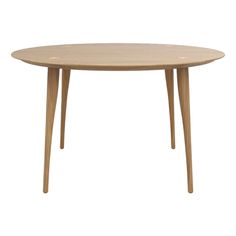 an oval wooden table with two legs and a circular top, on a white background