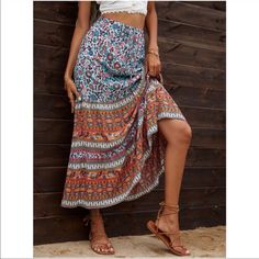 Bohemian Floral Maxi Skirt S M L Xl, 100% Poly, Ships In 7-8 Days Bohemian Mini Skirt For Beach, Bohemian Midi Skirt For Summer, Bohemian Lined Skirt, Bohemian Relaxed Skirt, Boho Print Long Skirt For Vacation, Bohemian Maxi Skirt For Vacation With Lined Skirt, Bohemian Vacation Lined Maxi Skirt, Bohemian Lined Maxi Skirt For Vacation, Summer Bohemian Relaxed Maxi Skirt