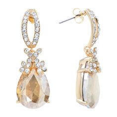 Features: Nickel FreeEarring Back: PostStone Cut: Multi-ShapeMetal Color: Gold ToneEarring Length: 38mmEarring Width: 13mmMetal: 24k Gold Over BrassCare: Wipe CleanStone Type: 56 CrystalEarrings Style: Drop EarringsCountry of Origin: Imported Gold-plated Jeweled Drop Crystal Earrings, Sparkling Drop Crystal Earrings For Celebration, Gold-plated Bridal Earrings For Party, Gold Plated Bridal Earrings For Party, Gold Jeweled Cubic Zirconia Earrings, Gold Drop Bridal Earrings For Party, Gold Crystal Earrings For Celebration, Gold Crystal Bridal Earrings For Party, Gold Sparkling Earrings Gift