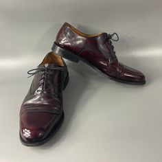 Church’s Leather Dress Shoes Burgundy Custom Grade Cap Toe Oxford Men Uk 19.5 M Shiny Burgundy Leather Upper Closed Round Toe Lace-Up Closure Slide-On Cream Leather Inner Sole Uk 9.5 (Us 10.5) (Bottom Shoe Length Measures From Toe To Heel Approx. 11.7'', Width 4'' Heel Height Approx. 0.85'' They Are Still In Good Pre-Owned Condition With Wear. Please See All The Posts For Details Ask Any Questions Before Purchasing. S14 Classic Red Dress Shoes With Plain Toe, Classic Red Plain Toe Dress Shoes, Classic Red Snip Toe Leather Shoes, Classic Red Leather Shoes With Snip Toe, Fitted Leather Shoes With Red Sole And Cap Toe, Fitted Red Oxfords With Rubber Sole, Red Dress Shoes With Rubber Sole, Classic Red Closed Toe Oxfords, Fitted Oxfords With Red Sole For Semi-formal Occasions