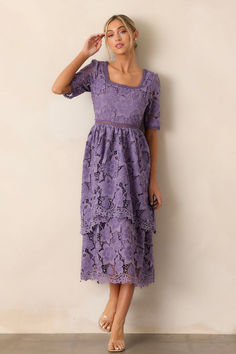 Bring a touch of romance to your wardrobe with our Eternal Romance Lilac Floral Embroidered Midi Dress. The delicate floral embroidery adds a feminine touch to this midi dress, making it perfect for any special occasion. Its lightweight and flowy fabric ensures both comfort and elegance, so you can dance the night away with confidence. Feminine Floral Embroidered Midi Dress, Feminine Midi Dress With Floral Embroidery, Floral Embroidered Midi Dress For Brunch, Lace Dress With Floral Embroidery And Square Neck, Square Neck Lace Dress With Floral Embroidery, Spring Lace Patchwork Midi Dress, Lace Midi Dress With Floral Embroidery, Spring Midi Dress With Lace Patchwork, Floral Embroidered Midi Lace Dress For Garden Party