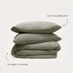 four pillows stacked on top of each other with the text below them that says, pillow slip