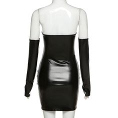 Material: PU Sleek Mini Dress For Club Nights In Fall, Winter Faux Leather Dress For Night Out, Black Club Mini Dress For Fall, Black Mini Dress For Club In Fall, Black Mini Dress For Club Nights In Fall, Fall Club Mini Dress In Black, Trendy Black Faux Leather Dress, Sleek Black Leather Mini Dress, Fitted Black Leather Mini Dress