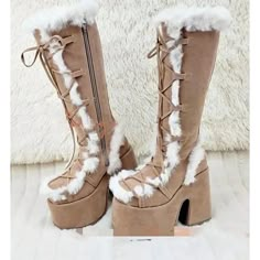 Category:Boots; Upper Materials:Suede; Season:Winter,Spring   Fall; Heel Type:Platform,Wedge Heel; Gender:Women's; Toe Shape:Round Toe; Type:Knee High Boots; Style:Preppy,Luxurious,Cute,Fashion; Heel Height(inch):2-3; Outsole Materials:Rubber; Occasion:Party,Daily,Club; Closure Type:Lace-up; Pattern:Solid Color; Listing Date:09/18/2023; 2024 Trends:Plus Size,Platform Boots Cute Snow Boots, Rough Heels, Pu Boots, Cute Shoes Heels, Super High Heels, Aesthetic Shoes, Shoe Inspo, Cool Shoes, Swag Shoes