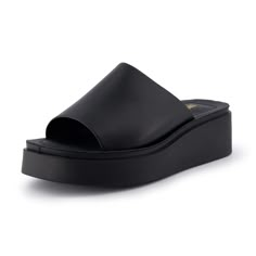 PRICES MAY VARY. Premium Vegan Leather upper Memory Foam padding Soft, Light, and Flexible outsole 2 Inch platform Step into these fashionable and comfortable platform sandals to carry you through your day with ease. These sandals feature a soft comfortable upper, and Memory foam padding. Steps Group, Black Platform Sandals, Platform Slides, Black Platform, Sandals For Sale, Leather Slides, Retail Therapy, Amelie, Platform Wedges