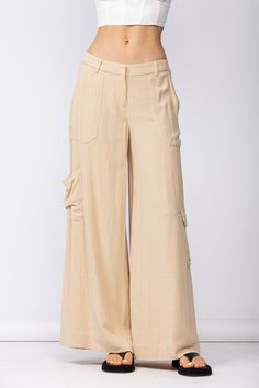 Wide-Leg Linen Cargo Pants Spring Wide Leg Cargo Pants With Patch Pockets, Wide Leg Bottoms With Flap Pockets For Spring, Spring Wide Leg Cargo Pants With Pockets, Wide Leg Pants With Flap Pockets For Spring, Spring Straight Pants With Flap Pockets, Spring Wide Leg Cargo Pants With Flap Pockets, Wide Leg Parachute Pants With Flap Pockets For Spring, Wide Leg Cargo Pants For Spring, Chic Pants With Flap Pockets For Spring