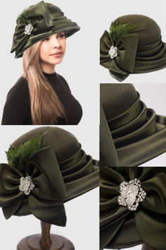 Elevate Your Winter Style: Stay cozy and chic with our felt wool cloche hat, adorned with luxurious satin, feather, and rhinestone details.
Unique Accents: Satin ribbon, delicate feathers, and sparkling rhinestone embellishments create a one-of-a-kind statement piece. Elegant Winter Costume Hats With Curved Brim, Elegant Costume Hats With Curved Brim For Winter, Elegant Cloche Mini Hat For Fall, Elegant Winter Cloche Hat For Party, Elegant Wide Brim Costume Hat For Winter, Elegant Fall Cloche Mini Hat, Winter Party Classic Cloche Hat, Elegant Winter Party Cloche Hat, Elegant Mini Hat For Formal Fall Occasions