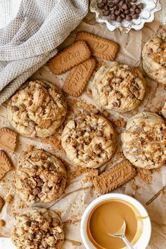 cookies and coffee are on the table