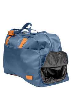 Dedicated storage pockets shape a reliable and travel-ready duffle bag made from durable nylon. 21" L x 12" H x 7" D
 Dual top handles, optional crossbody strap Top zip closure USB charging port, lined shoe pocket, key clasp 95% nylon, 3% polyester, 2% plastic Spot clean Imported Duffle Bag Travel, Tablet Sleeve, Diaper Bag Backpack, Carry On Luggage, Strap Top, Strap Tops, Weekend Getaway, Online Bags, Duffel Bag