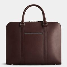 Palissy Slim Leather Briefcase | Carl Friedrik™ Modern Travel Laptop Bag Rectangular Case, Modern Rectangular Laptop Bag For Travel, Modern Travel Briefcase Rectangular Case, Modern Brown Top Handle Briefcase, Modern Brown Briefcase With Top Carry Handle, Timeless Rectangular Travel Briefcase, Timeless Briefcase With Luggage Sleeve For Business Trips, Modern Briefcase With Luggage Sleeve For Work, Elegant Briefcase With Laptop Sleeve For Work