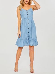 "NO REFUNDS-please check sizing Small (2/4), Medium (6/8), Large (10) Sleeveless Chambray Tencel Fit Flare Midi Dress. Features A Line Shape, Peplum Bottom Hem, Smocked Back and Adjustable Strap. Perfect for Spring or Summer, Jean Dress is Available in Denim Blue from Size Small to Large. Model is Wearing Size Small. Model: 5'9\" 32C bust, 25\" waist, and 36\" hips. 100% Tencel Perfect, Soft Cozy top to wear with your Dainty Accessories. Active or lounge, also great for casual outings. Gentle Cy Sleeveless Blue Smocked Summer Dress, Blue Sleeveless Smocked Dress For Summer, Summer Sundress With Ruffle Hem For Daywear, Blue Sleeveless Smocked Summer Dress, Summer Sundress With Smocked Back For Casual Wear, Sleeveless Breezy Midi Dress With Ruffle Hem, Blue Sleeveless Summer Smocked Dress, Knee-length Ruffle Hem Sundress For Brunch, Spring Cotton Knee-length Smocked Dress