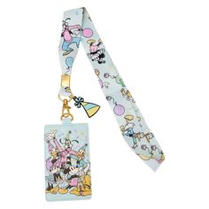 a lanyard with an image of cartoon characters on it and a keychain