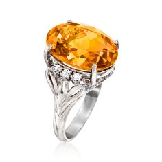 Ross-Simons - C. 1990 Vintage 8.18ct Orange Citrine, .11ct t. w. Diamond Ring Oval Cut Size 5.75. C. 1990. Burning with a hot honey hue, this decadent 8.18 carat oval orange citrine ring is a true Estate collection treasure! Cooled down by sizzling .11 ct. t. w. round brilliant-cut diamonds and beaming in bright platinum. 5/8" wide. Diamond and orange citrine ring. Exclusive, one-of-a-kind Estate Jewelry. Citrine birthstones are the perfect gift for November birthdays. Diamond Ring Oval, Citrine Birthstone, Orange Citrine, Hot Honey, November Birthday, Citrine Jewelry, Citrine Ring, Vintage Orange, Ring Oval