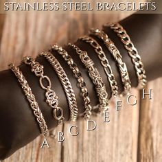 Introducing our Stainless Steel Bracelets, a collection of your favorite styles in one captivating ensemble. Crafted with precision and quality, this set offers a versatile range of stainless steel bracelets, each exuding unique charm and durability. Each bracelet is 19+5cm (from 19 to 24cm, 7.5 - 9.5 inches) its flexible lenght covers almost any wrist size.  If needed, all bracelets can be shortened prior to shipping. Whether you're in the mood for a bold statement, an elegant touch, or a casua Modern Stackable Stainless Steel Jewelry, Modern Stainless Steel Charm Bracelet For Everyday Wear, Modern Stainless Steel Charm Bracelet For Everyday, Durable Stainless Steel Jewelry For Gift, Stainless Steel Bangle Charm Bracelet For Everyday, Adjustable Durable Silver Bracelet, Everyday Stainless Steel Charm Bangle Bracelet, Adjustable Stainless Steel Jubilee Charm Bracelet, Everyday Stainless Steel Bangle Charm Bracelet